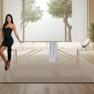 Масажний стіл Beltom® Mobile Massagetisch 195x70 см, складаний, 3 зони, косметологічний, з тасьмою - кремовий колір