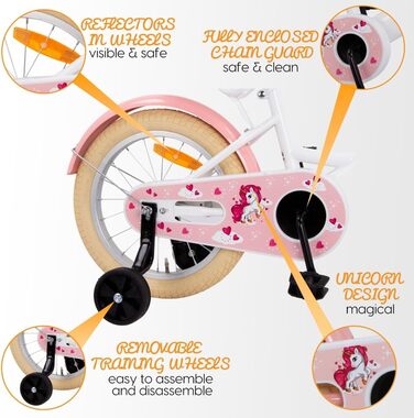 Дитячий велосипед Dolly 16 дюймів | для дівчаток 4-6 років | з додатковими колесами | проста збірка | білий