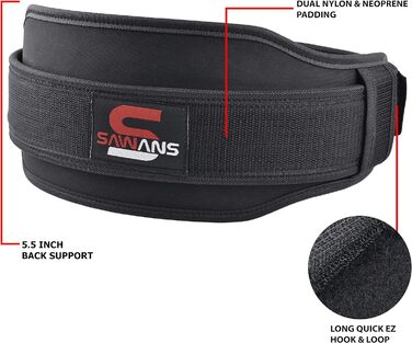 Пояс для важкої атлетики з неопрену, 14 см, з подвійним опором, для присідань, чорний, XL