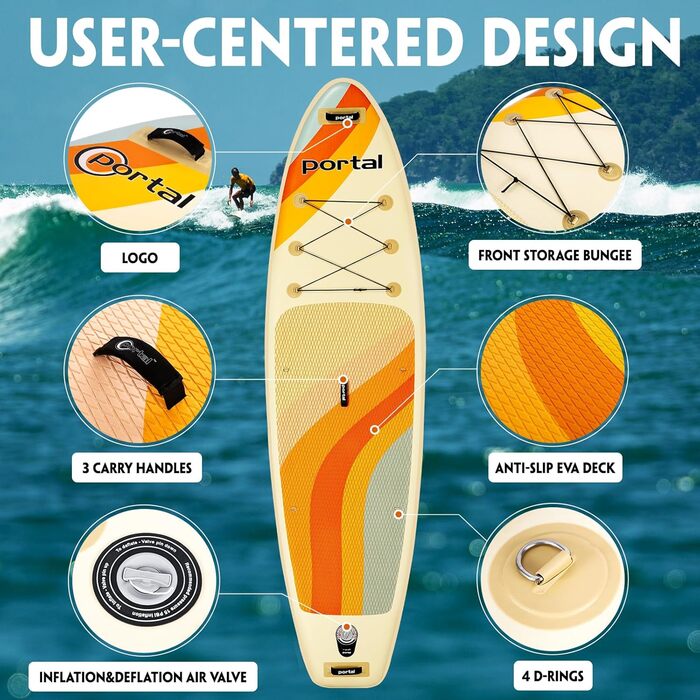 Надувний SUP-борд Portal Stand Up Paddle Board 10'6' (320 см) з аксесуарами: насос, весло, лінія, фініс, сумка, чохол для телефону
