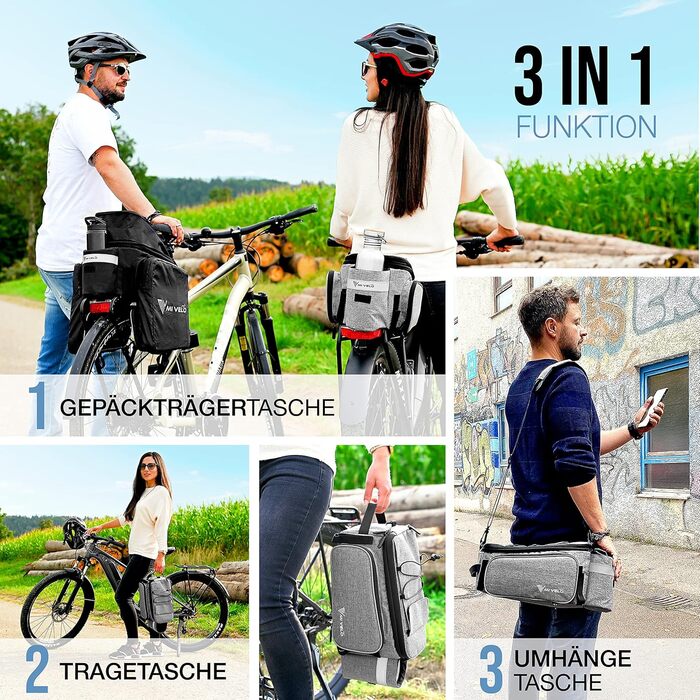 MIVELO Велоcумка на багажник, розширювана 20л, водовідштовхувальна, сіра