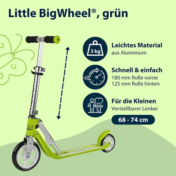Дитячий самокат HUDORA Little BigWheel, алюмінієвий, великі колеса, для дітей від 3 років, складаний, регульований по висоті, до 100 кг