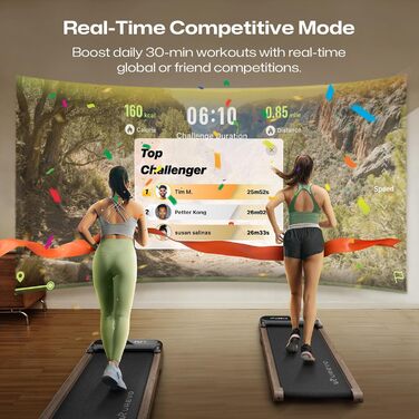 Біговий тренажер UREVO 2-в-1 з додатком SmartCoach, ходунці з подвійною амортизацією, бігова доріжка з пультом та LED-дисплеєм, AI-додаток