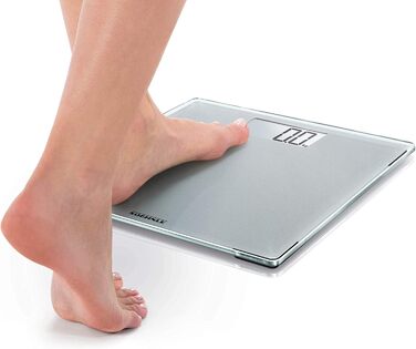Цифрова вага Soehnle Style Sense Compact 300 для зважування людей, з великою платформою, зрозумілим LCD-дисплеєм, ультратонкий дизайн, безпечне скло, сіра