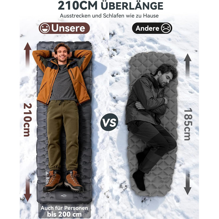 Килимок для кемпінгу HIKENTURE R-Wert 7.3 з ножною помпою, 10 см товщини, 210x64 см, 4 пори року, для туризму та наметів