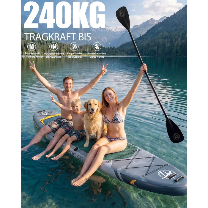 SUP дошка 366x92 см, сіра - надувний сапборд для йоги, риболовлі та серфінгу (до 240 кг) з сидінням та комплектом аксесуарів