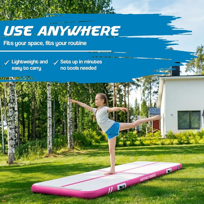 Гімнастичний надувний мат AirTrack Nordic Home 3м для гімнастики, йоги та фітнесу з електричним насосом та сумкою, фіолетовий