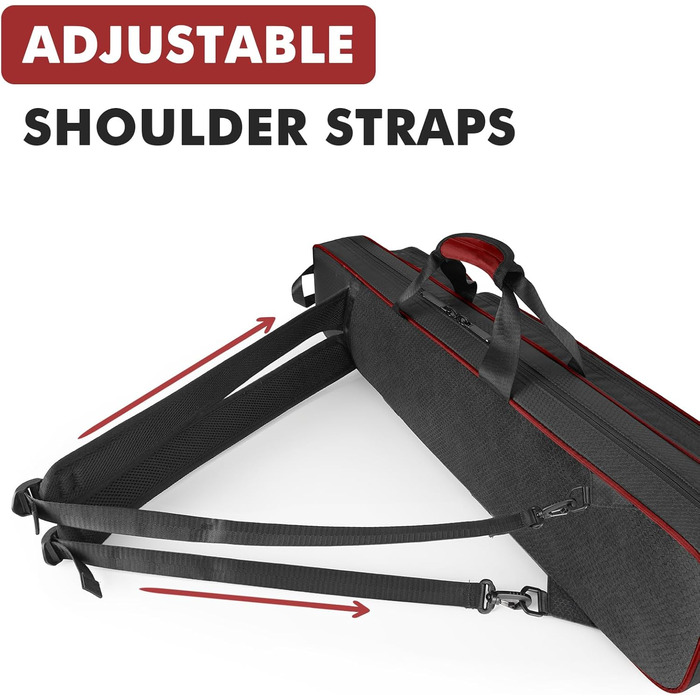 Чохол для більярдної ку́ли, 4x5, для 4 баттів та 5 штиків, м'яко стьобаний, з регульованим плечовим ременем (Червоний/Чорний)