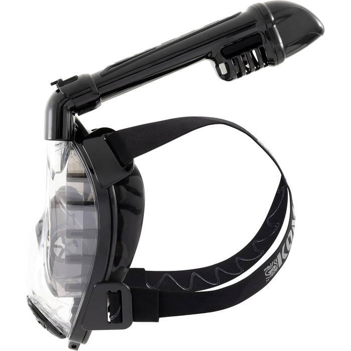 Маска для снорклінгу CRESSI Komodo – повна маска Dry з широким оглядом 180° та боковим загубником. Без запотівання, регульовані ремінці M/L, чорний колір.