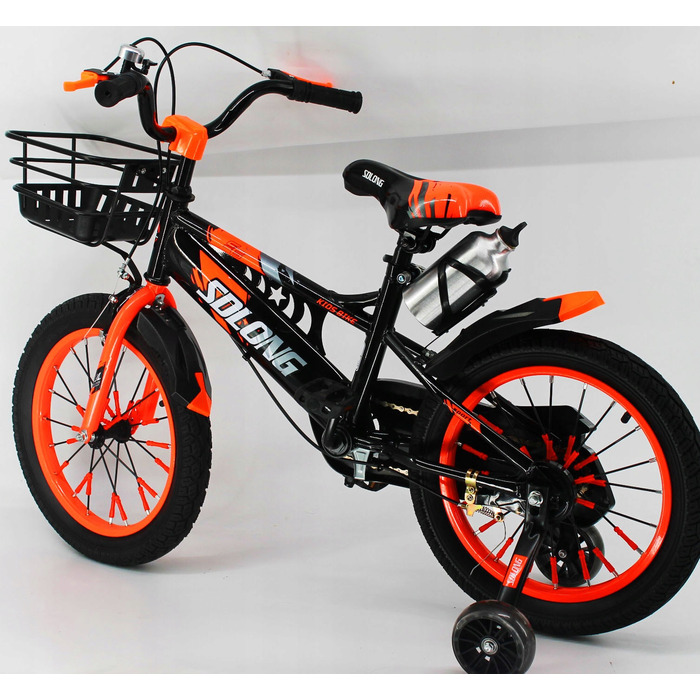 Дитячий велосипед 16 дюймів з кошиком та додатковими колесами, помаранчевий