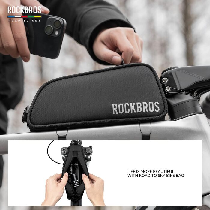 ROCKBROS водонепроникна верхня сумка на раму для велосипеда, 0,7 л, з відбивачем, сіра, для МТБ, шосейних і гравійних велосипедів