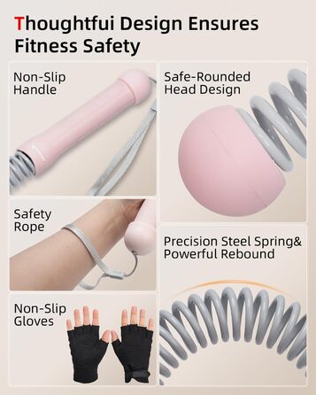 Битва-канат Abahub з утяжеленням, без мотузки, для дому: тиха домашня тренування, екіпірування для фітнесу, HIIT та аеробні вправи, 2 шт., рожевий