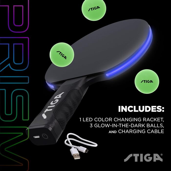 Ракетка для настільного тенісу STIGA Prism LED з 5 кольорами підсвітки та 3 світними м'ячами