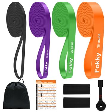 Резинки для фітнесу Fokky Resistance Bands Set 4-х рівнів, з анкером для дверей та захисними накладками для силових тренувань, розбудови м'язів та загальної фізичної підготовки