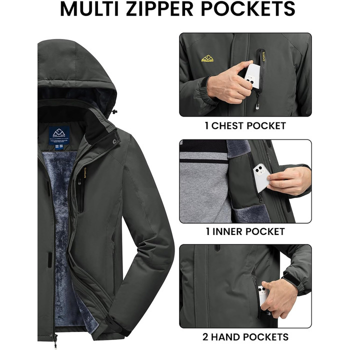 Чоловіча зимова куртка Rdruko для сноуборду та гірських прогулянок. Водонепроникна функціональна куртка з флісовою підкладкою та капюшоном. Білий колір (S, Темно-сірий)