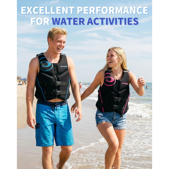 Owntop Жилет рятувальний для дорослих | Легкий неопреновий жилет | Складаний засіб плавучості з подвійними страховими ременями | Жилетка для водних видів спорту, каякінгу, риболовлі, веслування (Рожевий, L)