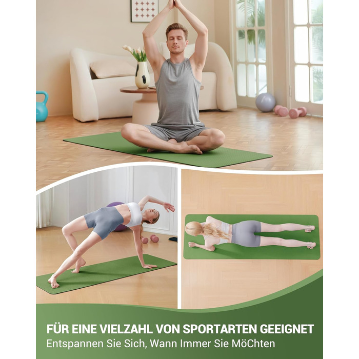 Йога мат для жінок Good Nite: неслизька поверхня, товщина 6 мм, 183x61 см, з чохлом, для йоги, пілатесу, фітнесу, зелено-чорний колір