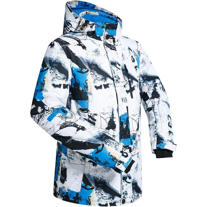 Костюм для катання на лижах (чоловічий) - комплект куртка та штани, зимовий, водонепроникний, вітронепроникний, з капюшоном, блакитний, XXL