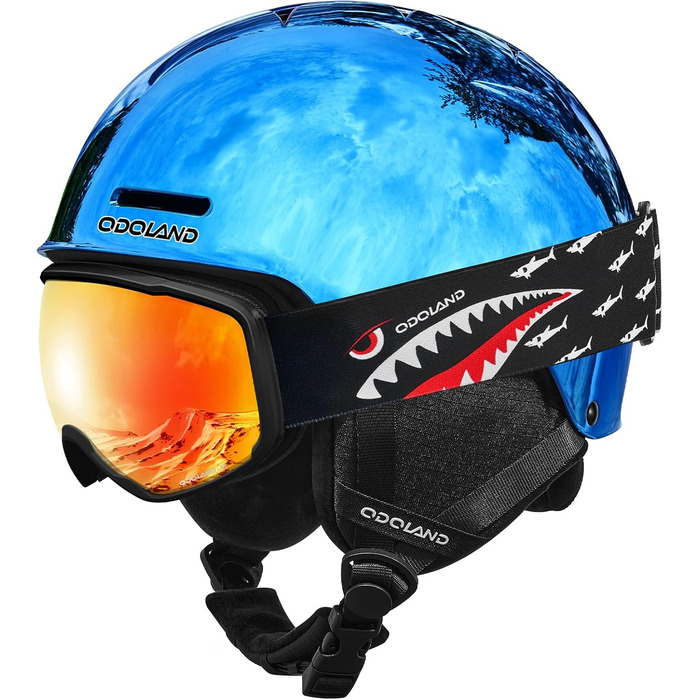 Дитячий гірськолижний шолом та маска Odoland, гірськолижний шолом для хлопчиків та дівчаток, регульований, з міцною PC-оболонкою та EPS-піною, дзеркальне скло (S (54-56 см))