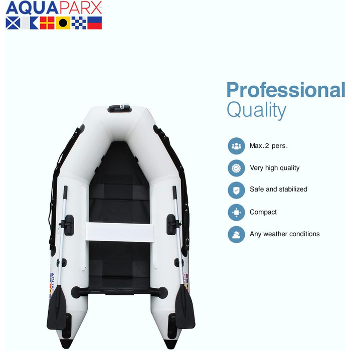 Надувний човен AQUAPARX 230PRO MKIII Білий, для риболовлі, 2 особи, вантажопідйомність 200 кг, стійкий і швидкий, для будь-якої погоди, підходить для підвісного мотора
