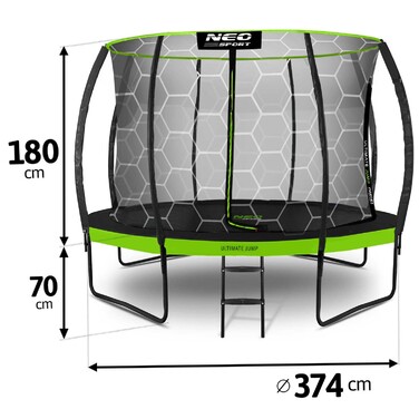 Садовий батут Neo-Sport 12ft/374см з внутрішньою сіткою та профільним каркасом
