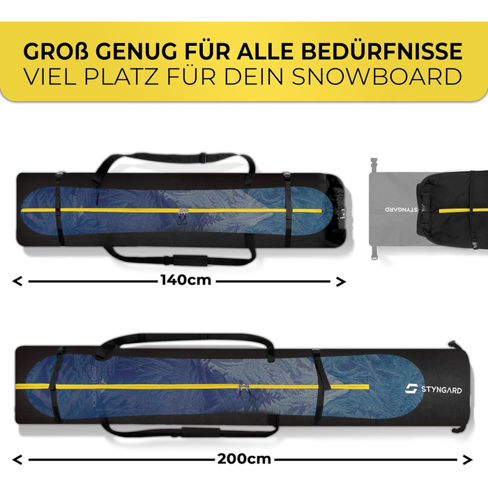 Чохол для сноуборду STYNGARD Whistler з ролтопом (140-190 см) - чорно-жовтий, водонепроникний