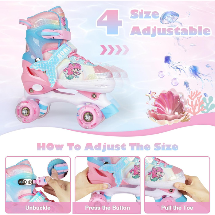 Дитячі ролики Kinder - регульовані, рожеві, для дівчаток та хлопчиків, 4 розміри, для початківців, для залу та вулиці (36-40 EU)