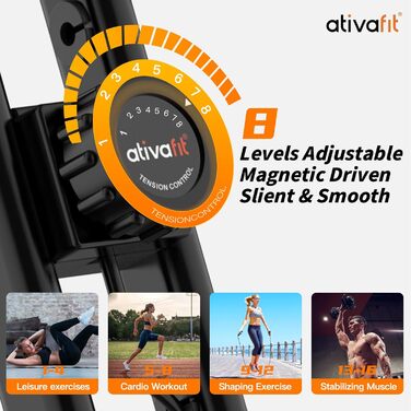 ATIVAFIT 3-в-1 складаний магнітний велотренажер для дому з ручним вимірюванням пульсу та LCD дисплеєм, фітнес-велосипед для спортсменів, чорний, компактний