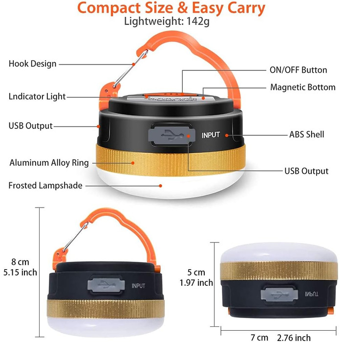 Кемпінговий ліхтар Karrong LED USB, перезаряджуваний, міні, магнітний, 4 режими, SOS, водонепроникний, портативний, для кемпінгу, намету, туризму, надзвичайних ситуацій