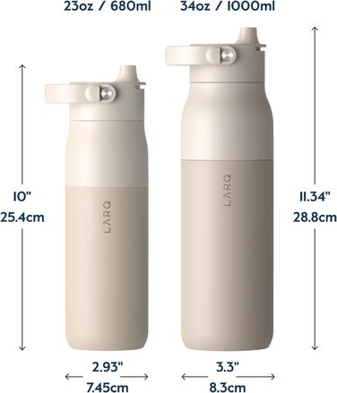 LARQ Bottle PureVis 2 680 мл – самочищувальна пляшка для води з UV-C LED, контроль через додаток, нержавіюча сталь з подвійною ізоляцією, багаторазова, 2 роки гарантії, колір Mojave Dune