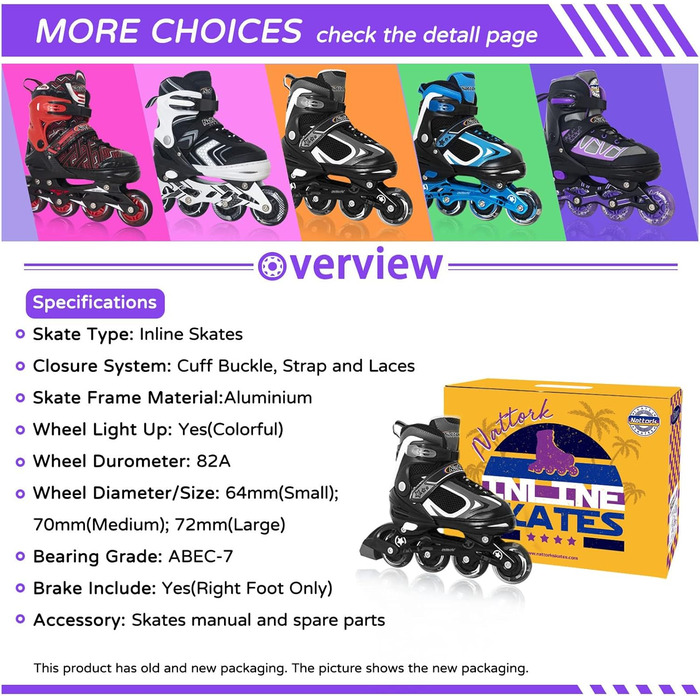 Роликові ковзани Nattork для дітей з підсвічуванням коліс, чорні (27-31)