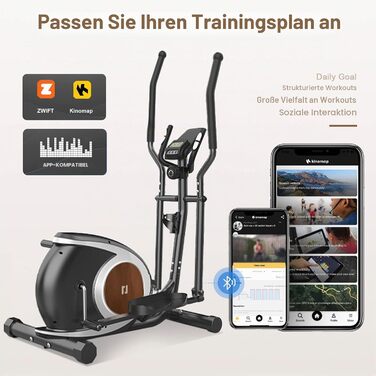 Еліптичний тренажер для дому Crosstrainer: 16 рівнів навантаження, Bluetooth-підключення до додатка, LCD-дисплей та пульсометр (Чорний, Classic Monitor)