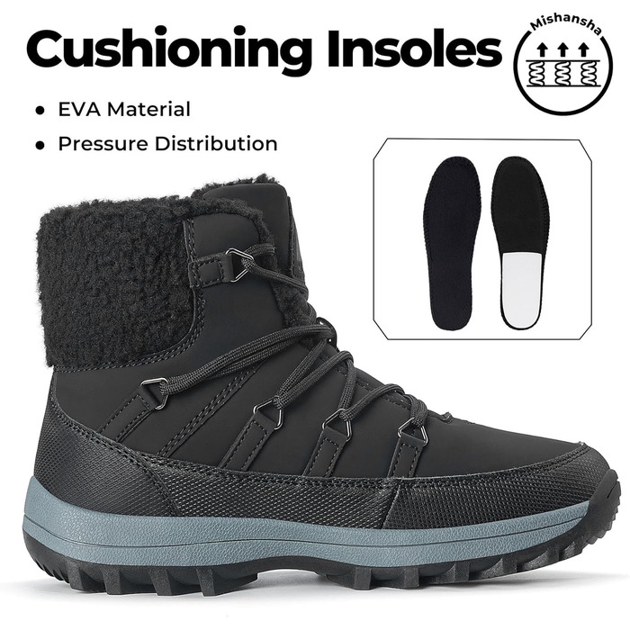 Зимові черевики Mishansha для жінок, утеплені, водонепроникні, трекінгові, антиковзні, розмір 36-42 (чорні черевики, 42 EU)