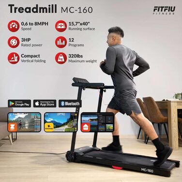 FITFIU MC-160-2 в 1: Ходунки та бігове полотно, складане, Bluetooth, Kinomap, для дому/офісу