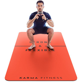 Тренувальний килимок – великий, широкий та товстий для чоловіків та жінок (183 см x 80 см x 10 мм) – TPE фітнес килимок, неслизький, для дому, HIIT, пілатесу, гімнастики, сірий – з принтом (червоний)