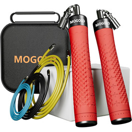 Набір скакалок з обтяженням, 3 PVC-кабелі, 299,7 см, нековзні ручки з швидким закриттям, сумка для перенесення, чорно-червоний/Подорож, однотонний (Getaway Solids)