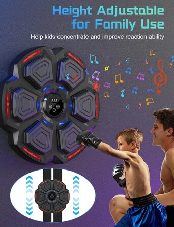 Музична боксерська машина з LED-підсвіткою та Bluetooth, 9 режимів швидкості, підрахунку ударів, рукавички в комплекті. Для дорослих та дітей