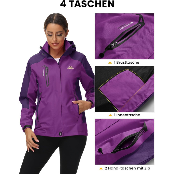 Жіноча трекінг куртка Outdoor, вітронепроникна та водонепроникна куртка-дощовик з капюшоном (фіолетовий, L)