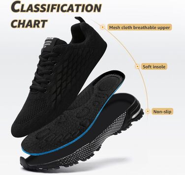 Чоловічі кросівки ASHION для бігу та занять спорту. Дихаючі, легкі, чорного кольору (44 EU)