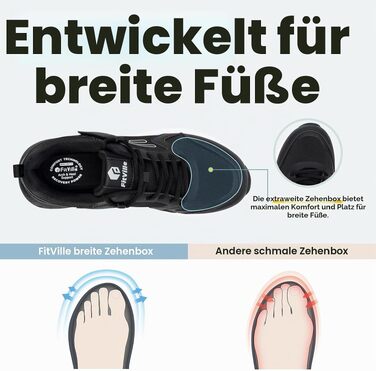 Чоловічі кросівки для бігу та ходьби FitVille Extra Wide, дихаючі спортивні взуття на липучках для фітнесу та джогінгу, чорні, розмір 42 EU (широка колодка)