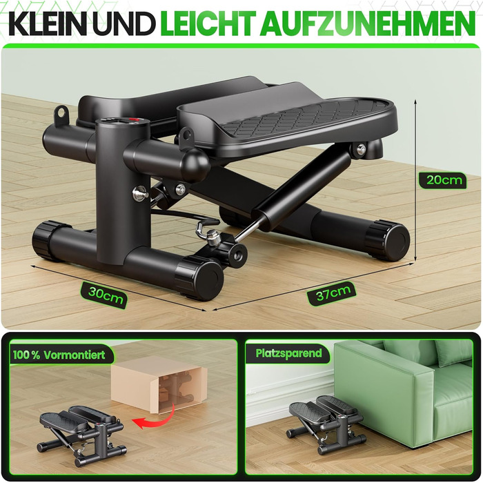 Ultrasport Swing Stepper для дому: міні-степер 2-в-1 з тросами, LCD-дисплеєм, тихий, з неслизькою поверхнею та регулюванням навантаження