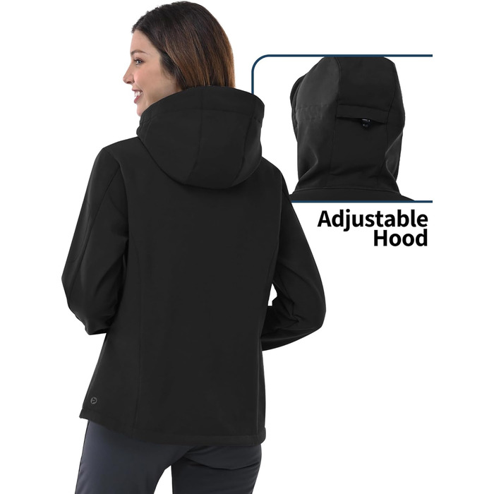 Жіноча водонепроникна мембранна куртка Outdoor Ventures Softshell — дихаюча вітрозахисна функціональна куртка з капюшоном, XL, чорна