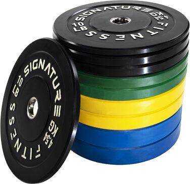 Олімпійські диски Signature Fitness з металевою втулкою, 5,1 см, набір 117,9 кг (2x10/15/20,4/25/35 кг), кольорові