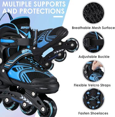 Інлайнерожі TOMSHOO з LED-колесами, регульовані, для дітей та дорослих, блакитні