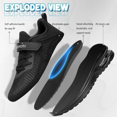 Дитячі кросівки ASHION для хлопчиків та дівчаток: м'які, гнучкі, стабільні, для фітнесу та занять у залі (36 EU, чорний)