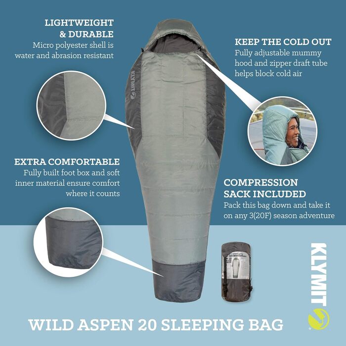 Сплячий мішок KLYMIT Wild Aspen -17.8°C (L, -6.7°C) - для кемпінгу, трекінгу та альпінізму
