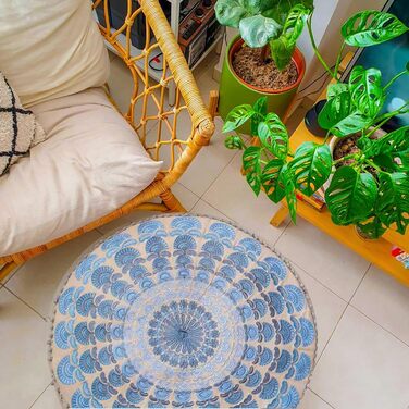 Пуф Mandala Life ART Blauer круглий синій 60x20 см, бавовна, бохо, для дому та тварин, без наповнювача