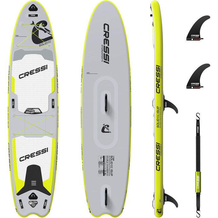 Надувна SUP-дошка Cressi Isup 12'2'' комплект для дорослих, сіро-флуоресцентна, швидке накачування, повний набір аксесуарів