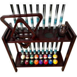 Стійка для більярду GACCO BILLIARDS на 8 київ та аксесуари, кутова, з тримачем для куль, з масивного дерева, магоні, 2-в-1