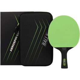 Настільна тенісна ракетка BallX Pro Carbon, 7 шарів, 2,0 мм губка, двостороннє 5-зіркове покриття (чорне і зелене), чохол, AeroSpin 6000 Carbon